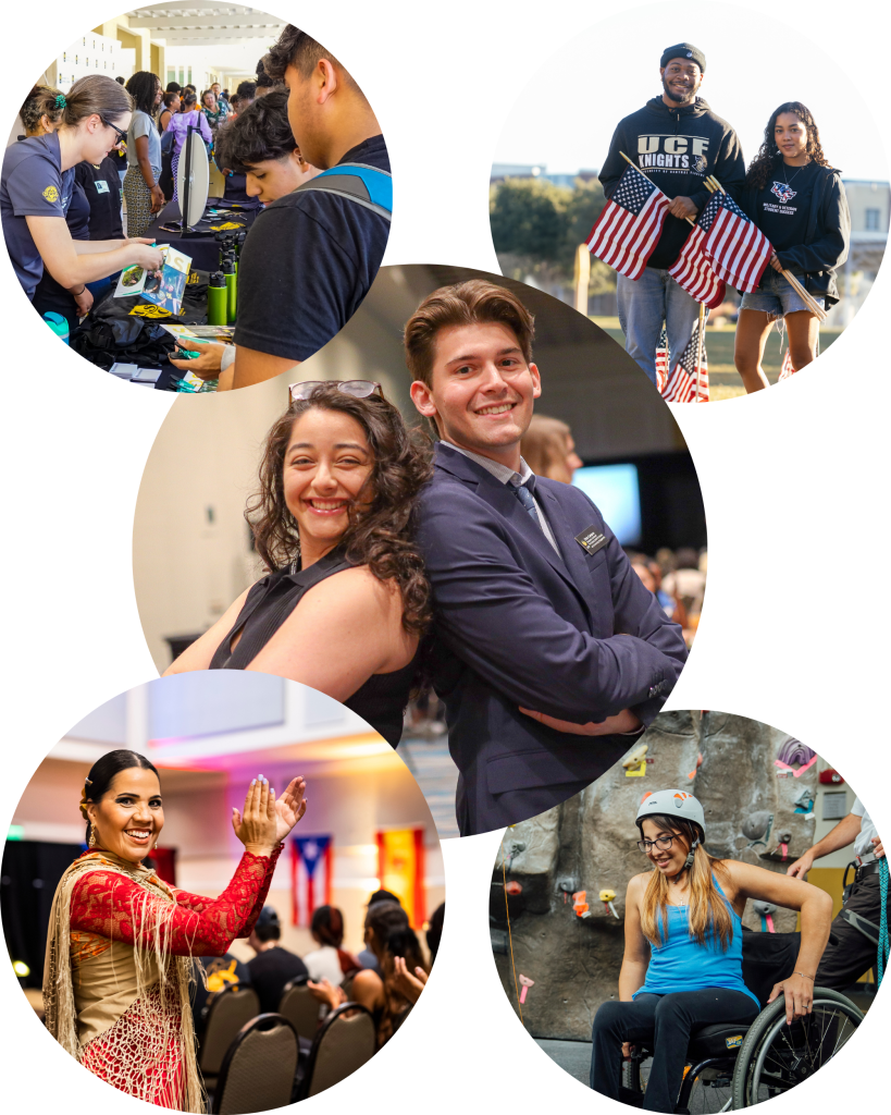 a cluster of photos including a varied population of students, faculty, staff, and community members